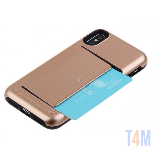 CAPA COM SUPORTE DE CARTAO PARA IPHONE XS DOURADO